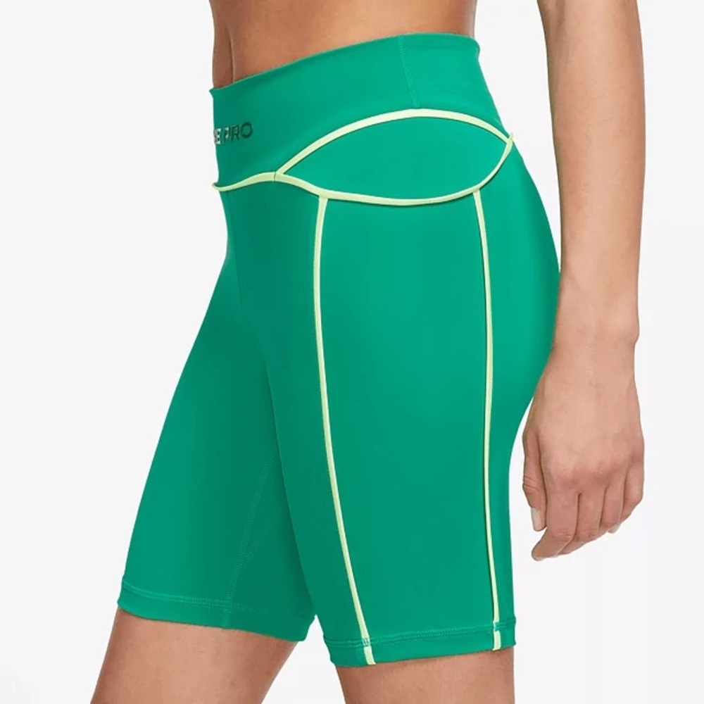 Nike Green Athletic Bike Shorts with Yellow Trim